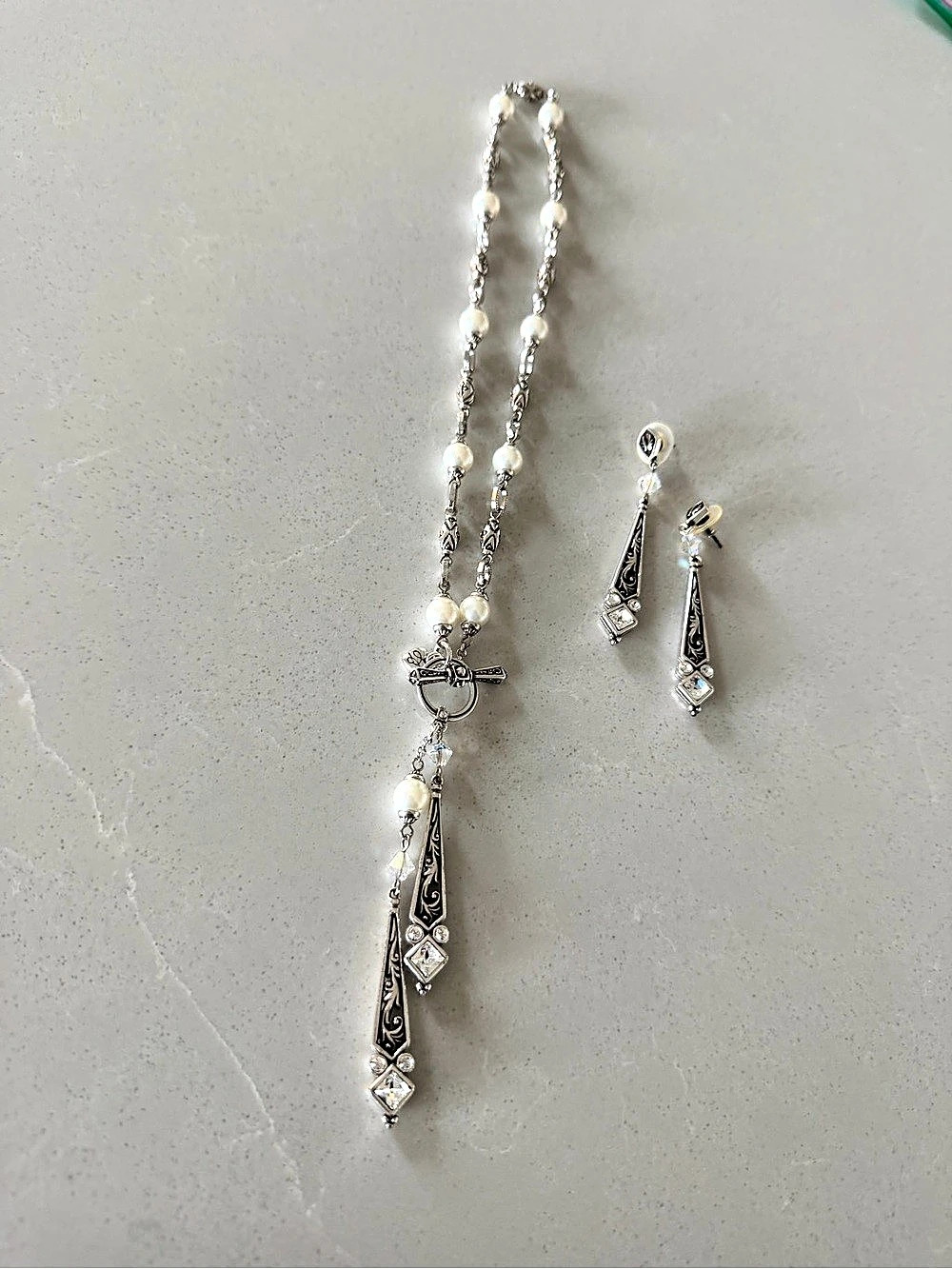 Brighton Zoe Silver & White Necklace and Earrings Set - Like New
